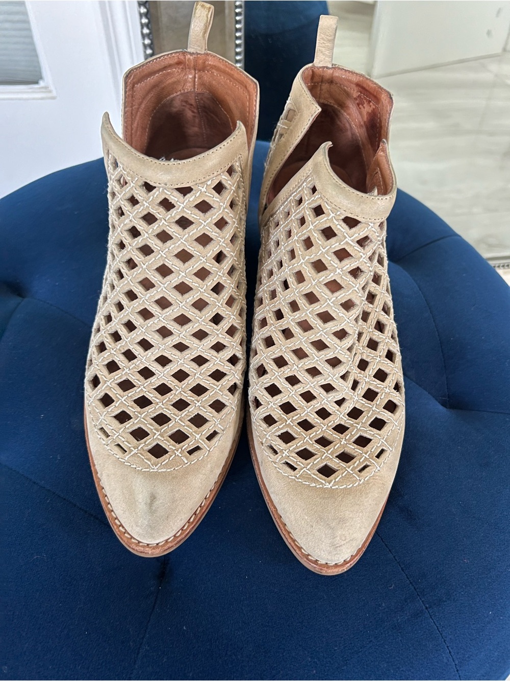 Jeffrey Campbell Beige Suede Lattice Cutout Ankle Boots
